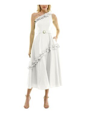 Taylor Women's Ruffled A-Line One-Shoulder Dress White Size 2 MSRP $138